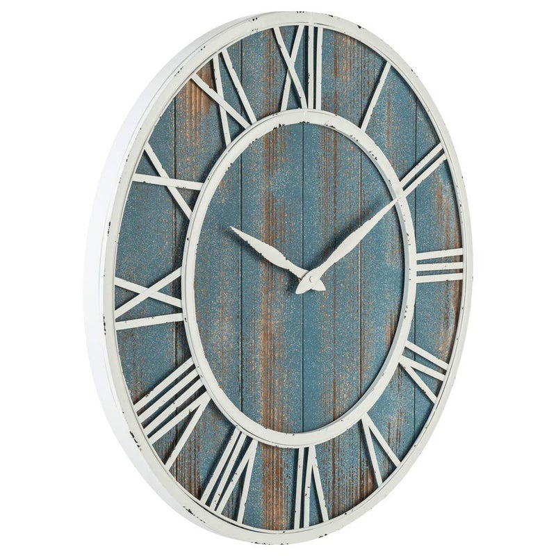 Oldtown Clocks 18" Coastal Wall Clock - Metal & Solid Wood Noiseless Weathered Beach Blue Wall Clock - Image 2